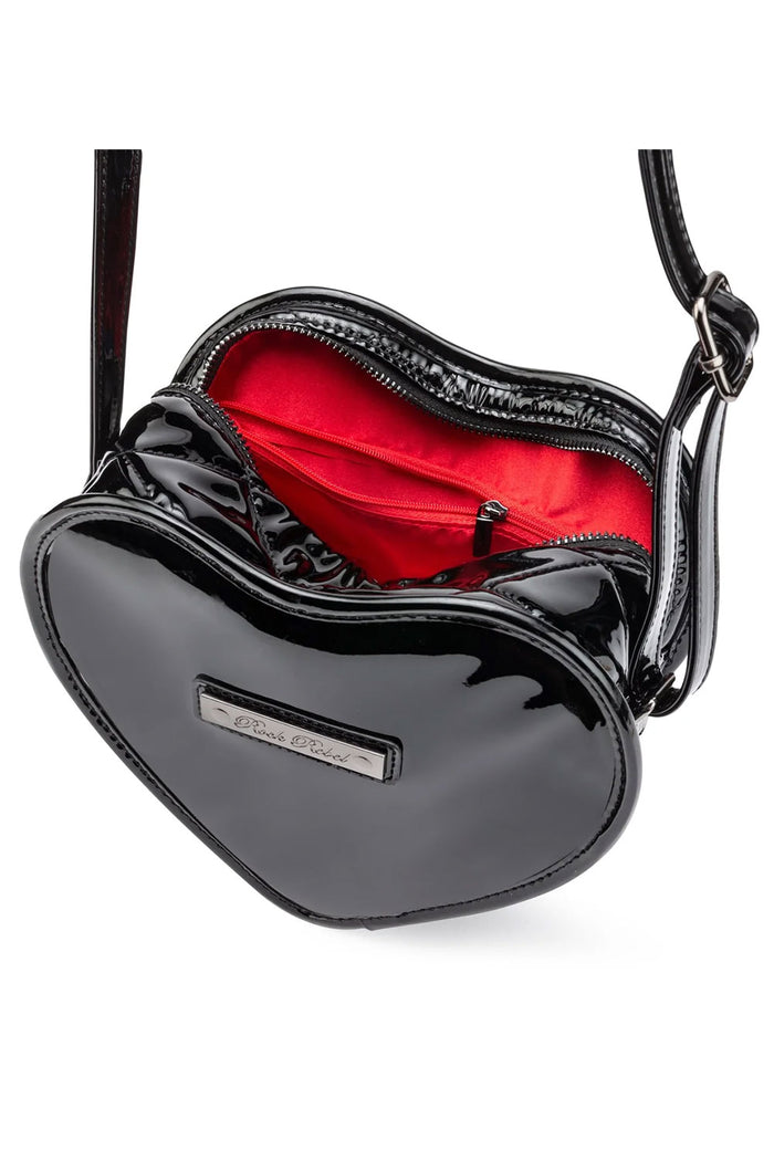 Emo fashion quilted vegan patent PU leather heart shaped purse