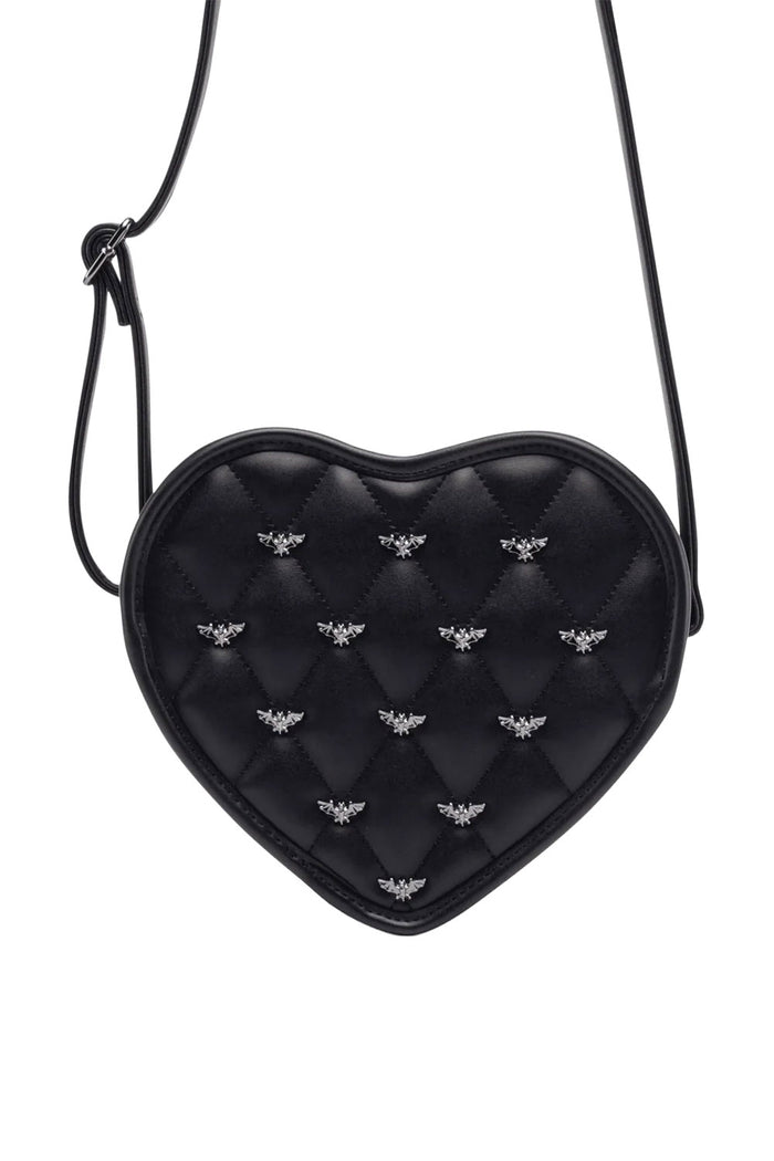 Mina Bat Studded Heart Crossbody Matte Black from Rock Rebel