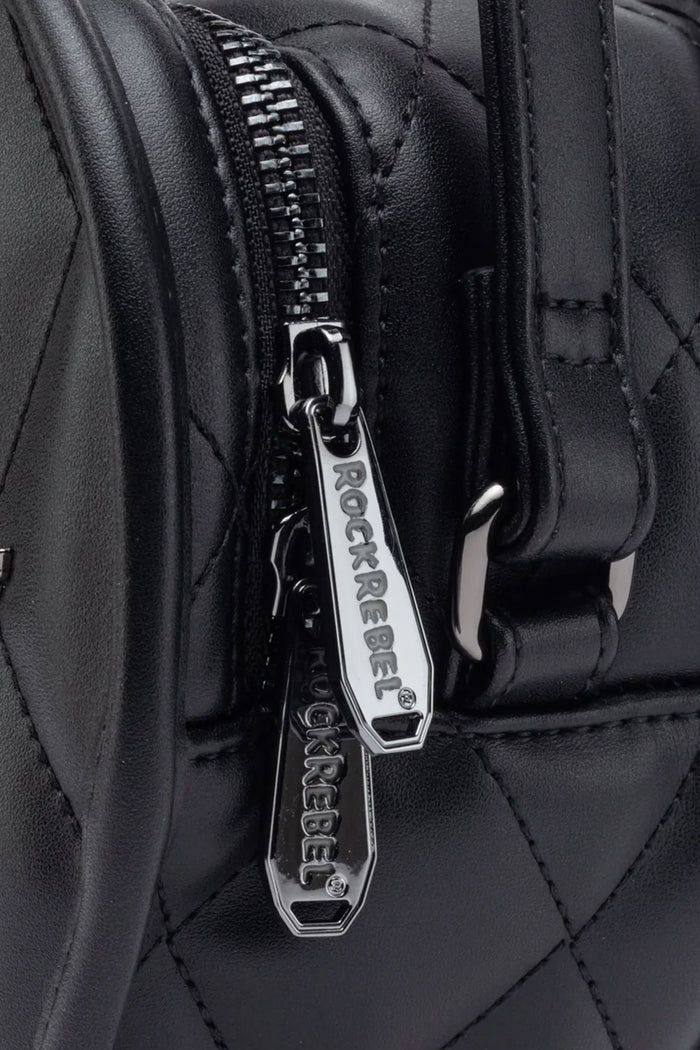 quilted vegan patent leather black heart purse accessory with bats