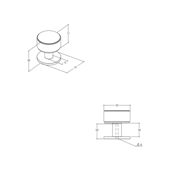 Line Drawing 1 Momo Handles Belgravia 35mm Knurled Round Knob Dark Bronze BLG035.DKB - The Blue Space