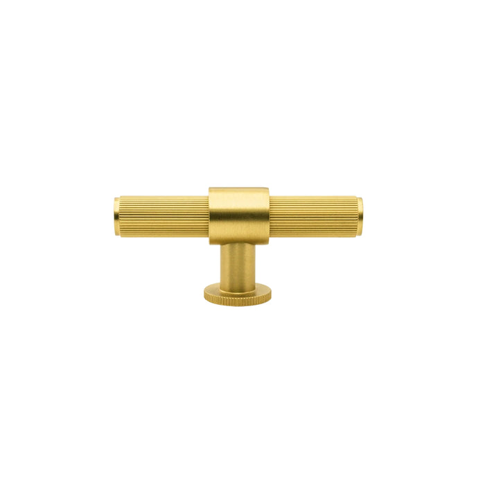 Front Momo Handles Belgravia 82mm T Knob Lined Brushed Satin Brass BLGLN082.BSB - The Blue Space