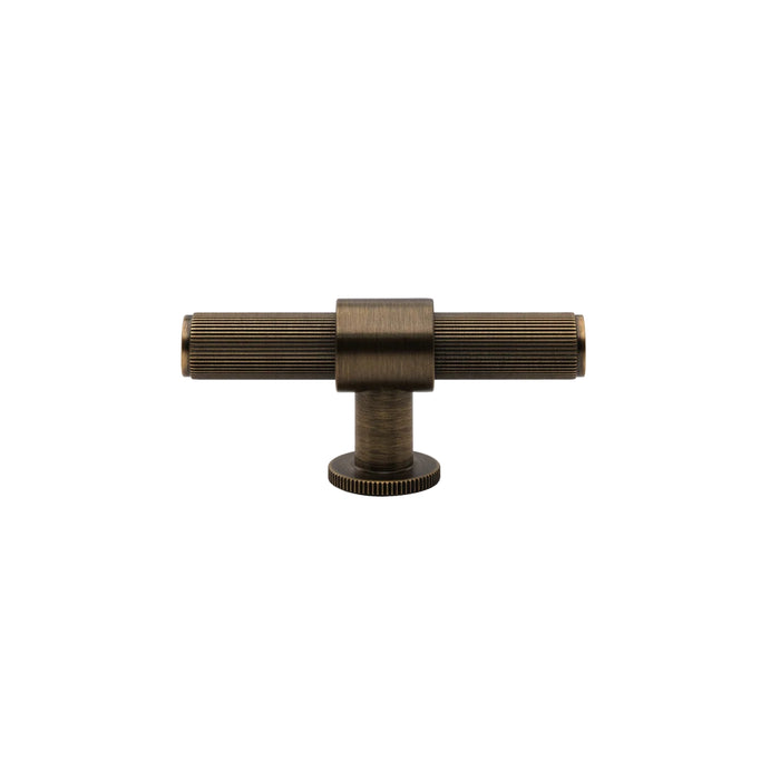 Front Momo Handles Belgravia 82mm T Knob Lined Dark Brushed Brass BLGLN082.DBB - The Blue Space