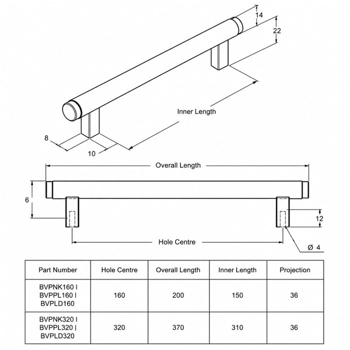 Line Drawing Momo Bellevue Lined Bar Pull Matte Black P-BVPLD160.MBL - The Blue Space