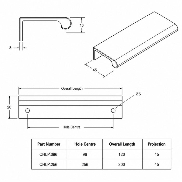 Line Drawing Momo Chelsea Lip Pull Handle Matte Black
 P-CHLP.096.MBL - The Blue Space