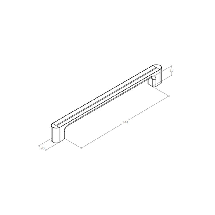 Line Drawing 2 Momo Handles Luv Wood 384mm Big D Handle Walnut L0664.384.WN - The Blue Space