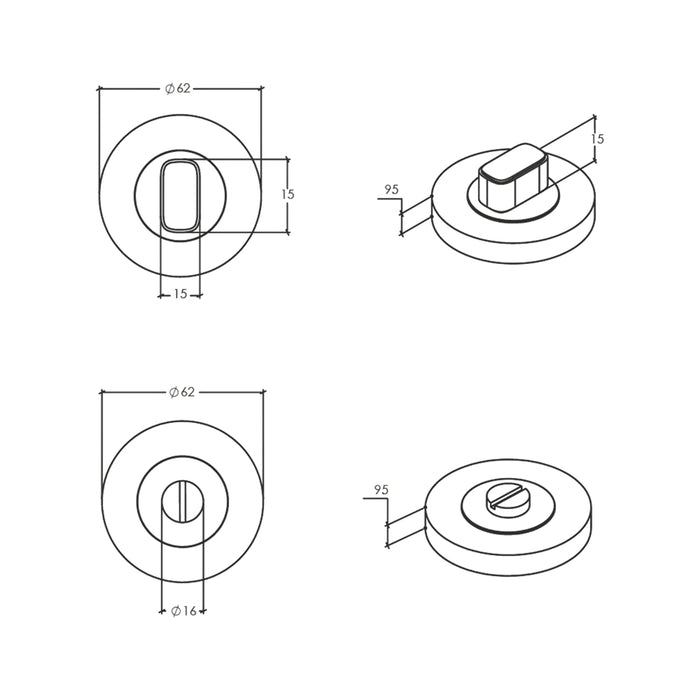 Line Drawing Momo Privacy Thumb Turn Set Dark Brushed Brass MHPS.DBB - The Blue Space