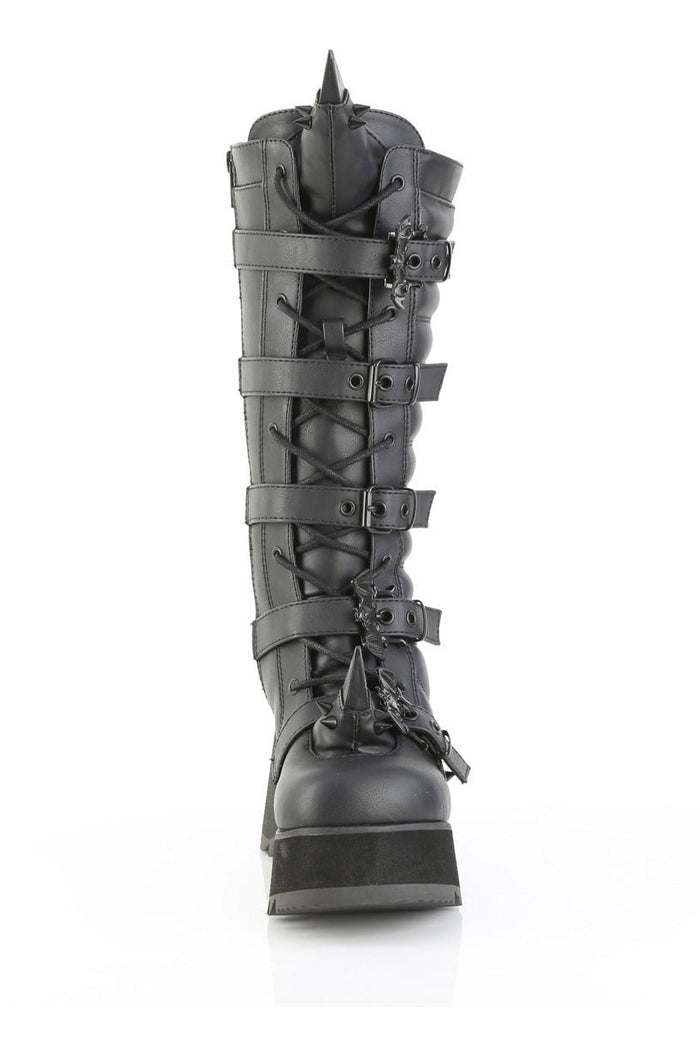 black vegan leather punk spiked boots by demonia
