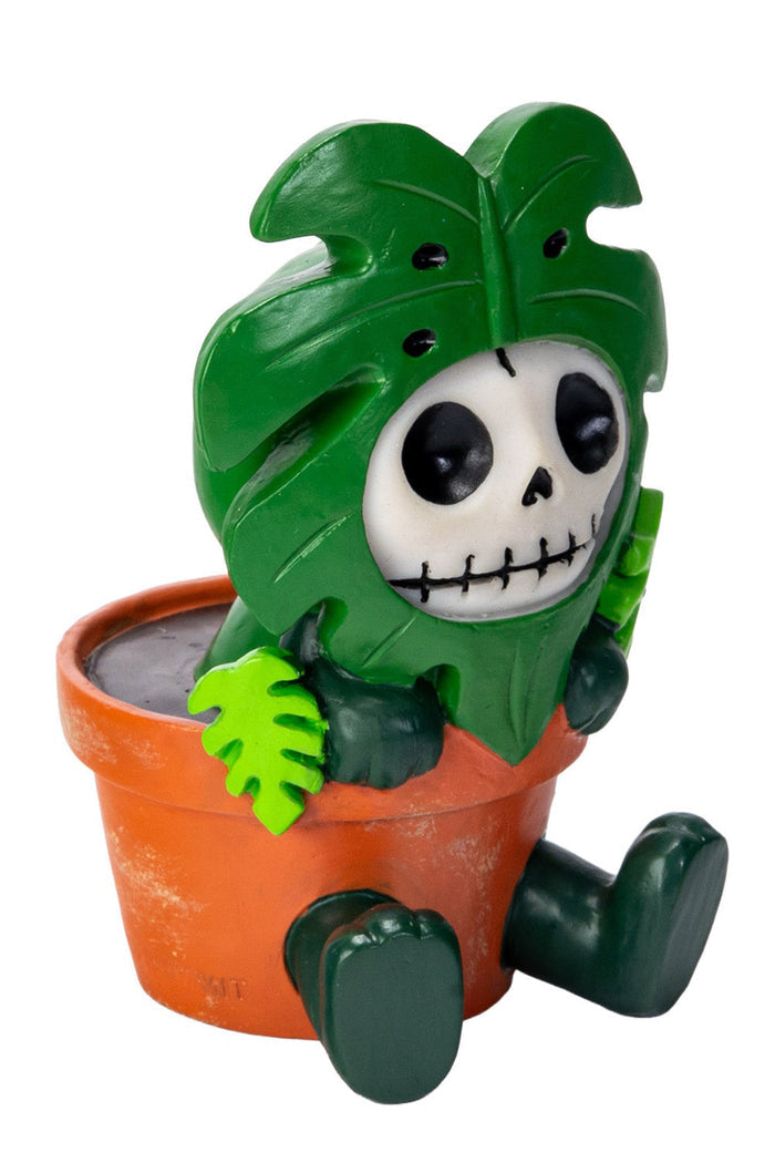 sweet and spooky skeleton house plant statue