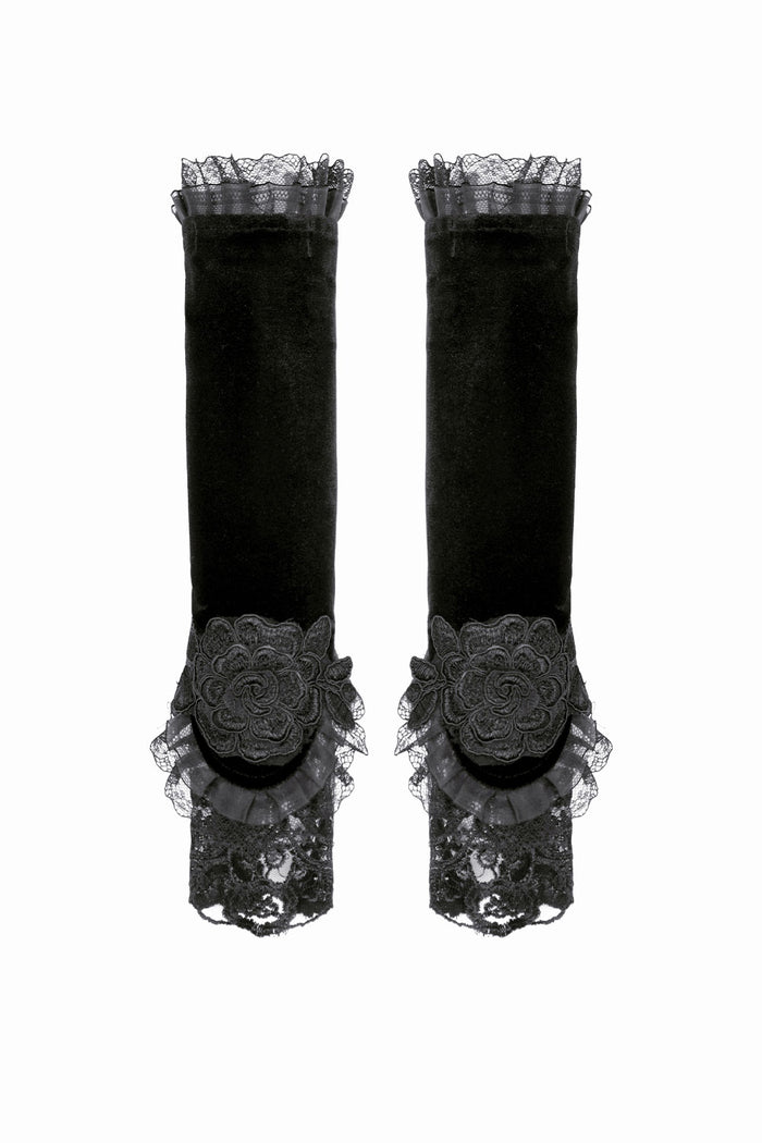 Victorian goth steampunk style black lace up arm warmers