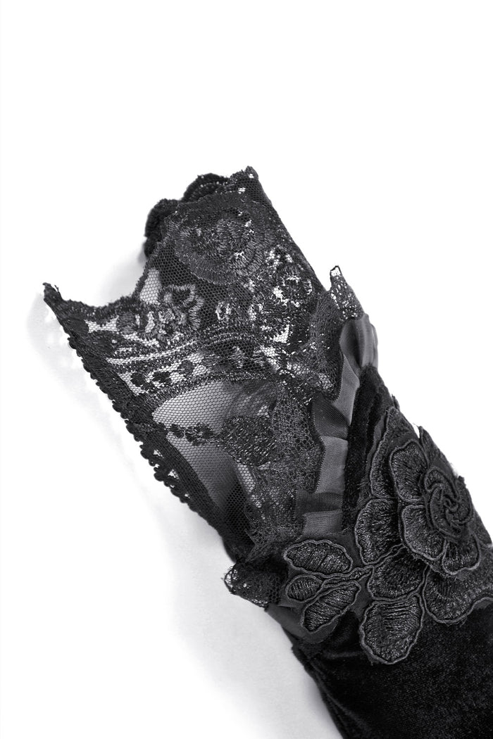 Victorian goth fashion lace arm warmers with embroidered flower details