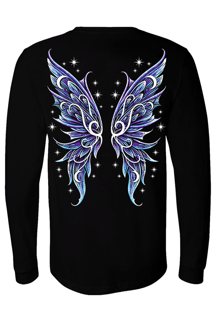 fairycore long sleeve cotton blend tshirt with moth wings on the back