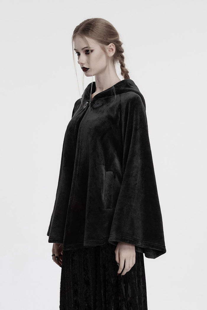 hooded black velvet cape with moon patch