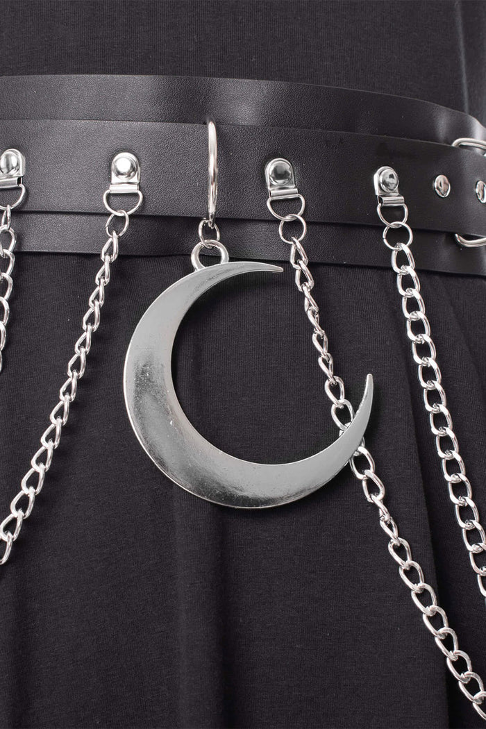 womens draped chain punk waist belt  with moon charms