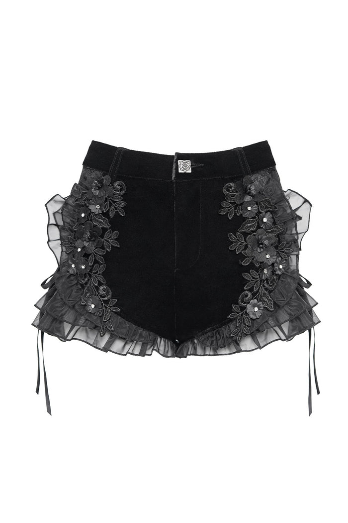Fitted black shorts with floral detail