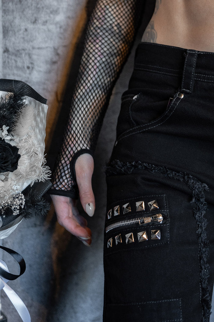womens black long sleeve grunge fishnet top with thumbholes