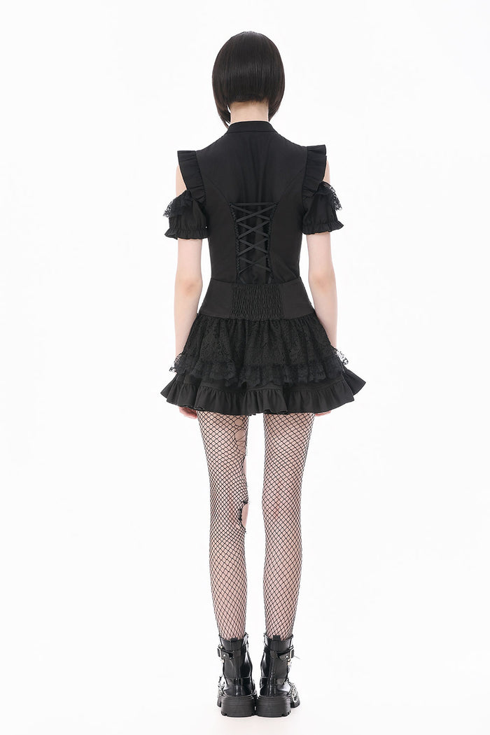 Womens button down black blouse with ruffle hem from Dark In Love