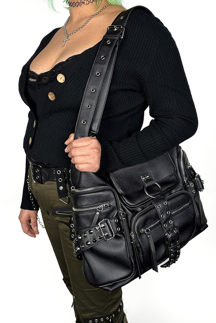 buckled grommet belt large tote bag by wicked misfit