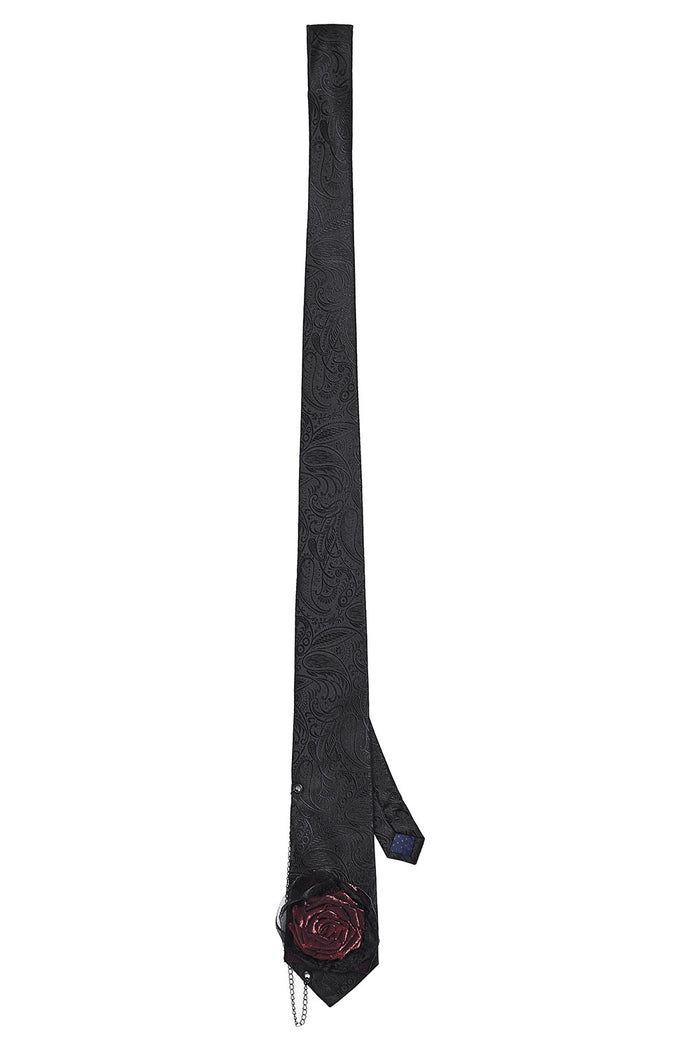 mens damask necktie with a rose and chain