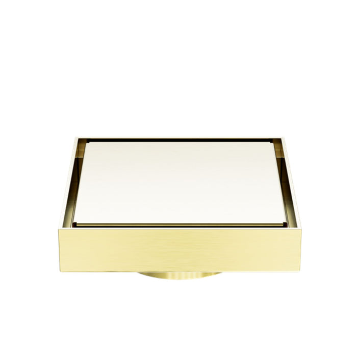 Nero 100mm Square Tile Insert Floor Waste 80mm Outlet Brushed Gold NRFW009BG - The Blue Space