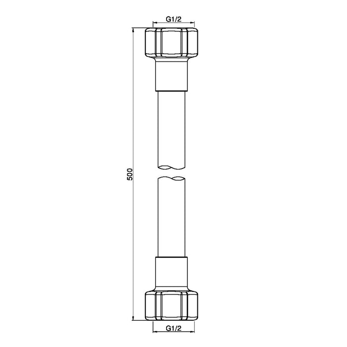 Technical Drawing Nero 500mm Premium G1/2 Female Flexible Water Connector Hose Brushed Bronze NR506043BZ - The Blue Space