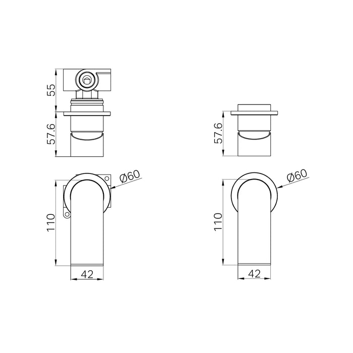 Technical Drawing Nero Bianca Shower Mixer 60mm plate Gun Metal NR321511HGM_KIT - The Blue Space