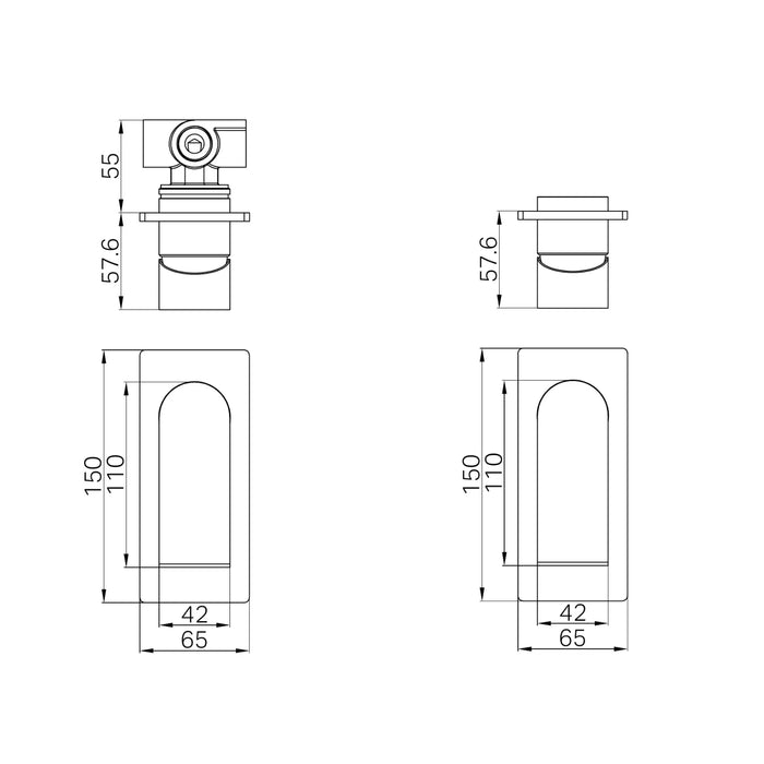 Technical Drawing Nero Bianca Shower Mixer Brushed Gold NR321511BG_KIT - The Blue Space