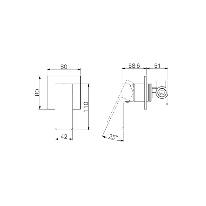 Technical Drawing Nero Celia Shower Mixer Brushed Nickel NR301511BN - The Blue Space