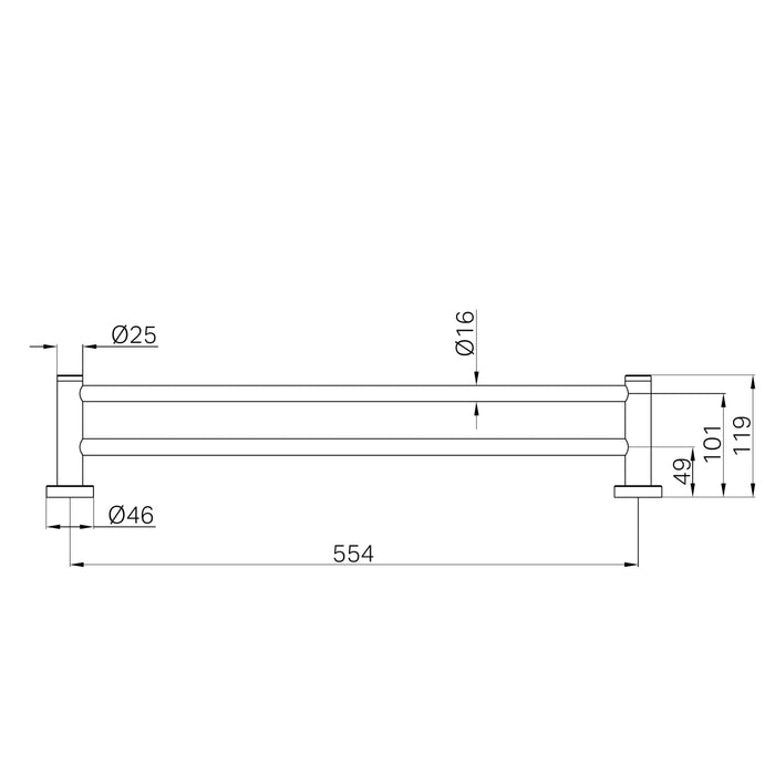 Technical Drawing Nero Dolce II Double Towel Rail 600mm Gun Metal NR2024DGM - The Blue Space