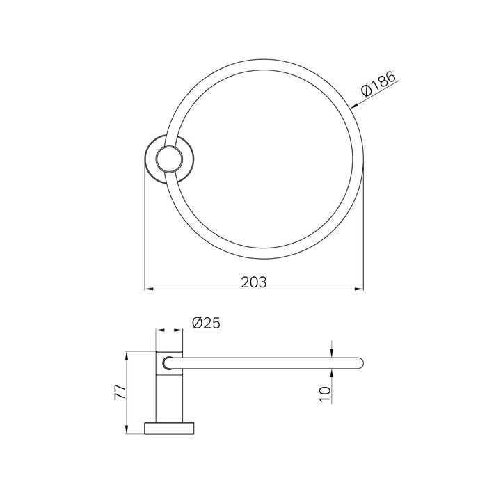 Technical Drawing Nero Dolce II Hand Towel Ring Brushed Gold NR2080BG - The Blue Space