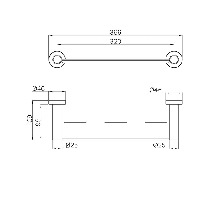 Technical Drawing Nero Dolce II Metal Shower Shelf Chrome NR2087ACH - The Blue Space
