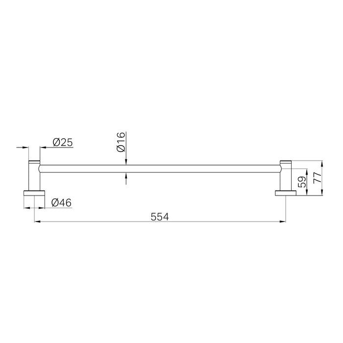 Technical Drawing Nero Dolce II Single Towel Rail 600mm Gun Metal NR2024GM - The Blue Space