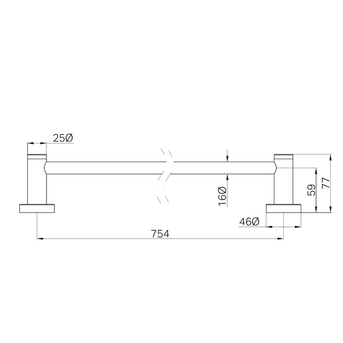 Technical Drawing Nero Dolce II Single Towel Rail 800mm Brushed Gold NR2030BG - The Blue Space
