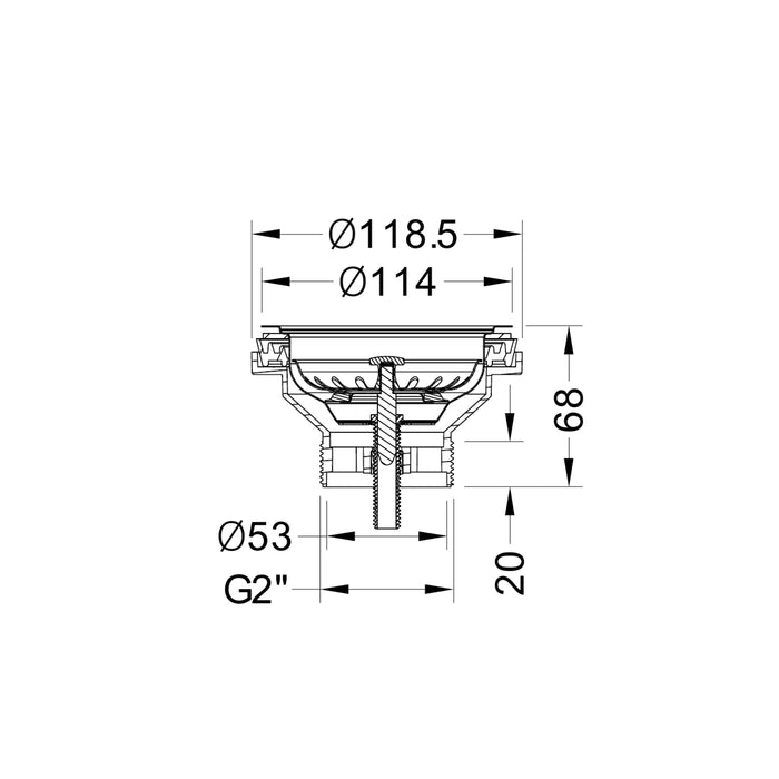 Technical Drawing Nero Kitchen Sink Basket Waste Brushed Bronze NRA708BZ - The Blue Space