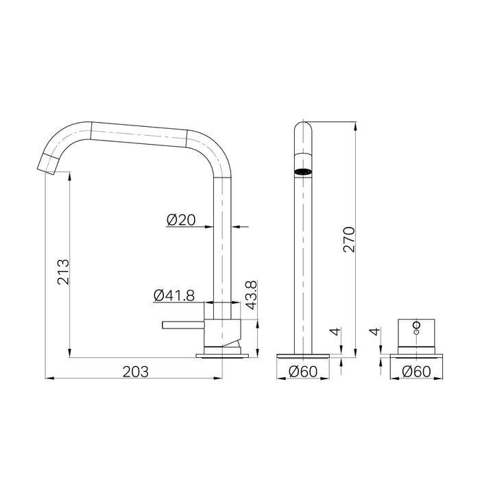 Technical Drawing Nero Mecca Hob Bath/Kitchen Mixer Set Edge Spout Chrome NR221901KCH - The Blue Space
