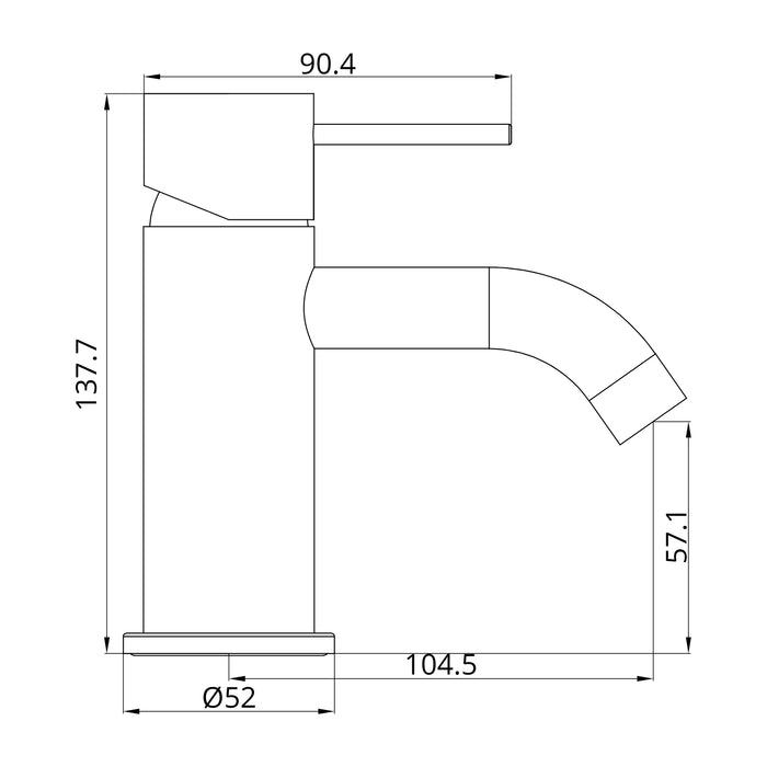 Technical Drawing Nero Mecca Mini Basin Mixer Chrome NR221901FCH - The Blue Space