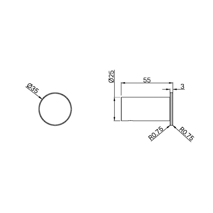 Technical Drawing Nero Mecca Robe Hook Slim Matte Black NR1982BMB - The Blue Space