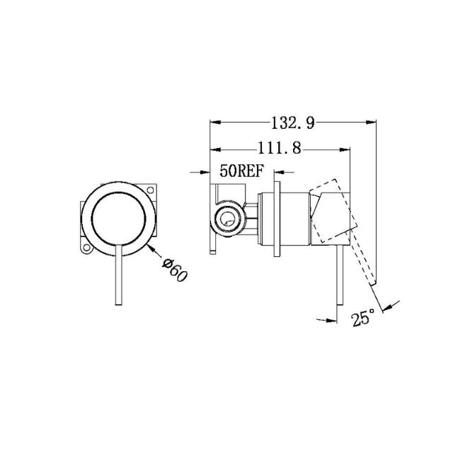 Technical Drawing Nero Mecca Shower Mixer 60mm Plate in Brushed Nickel NR221911HBN - The Blue Space