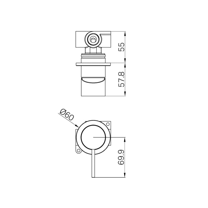 Technical Drawing Nero Mecca Shower Mixer 60mm Plate Gun Metal NR221911HGM_KIT - The Blue Space