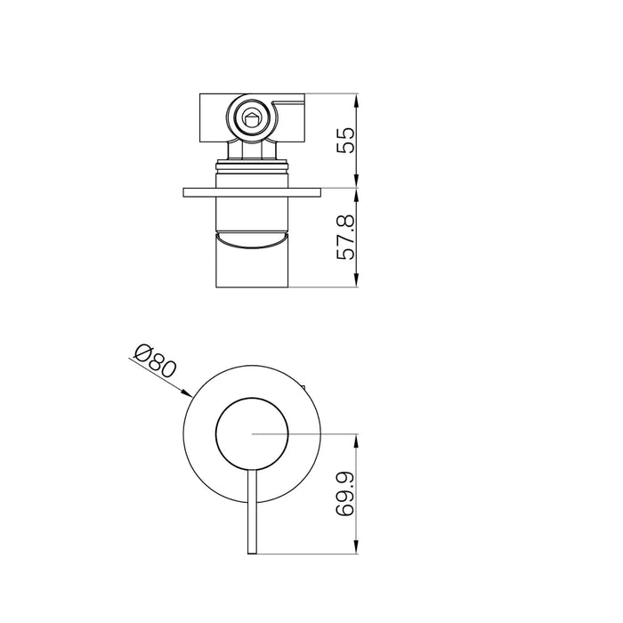 Technical Drawing Nero Mecca Shower Mixer 80mm Plate Brushed Bronze NR221911BZ_KIT - The Blue Space