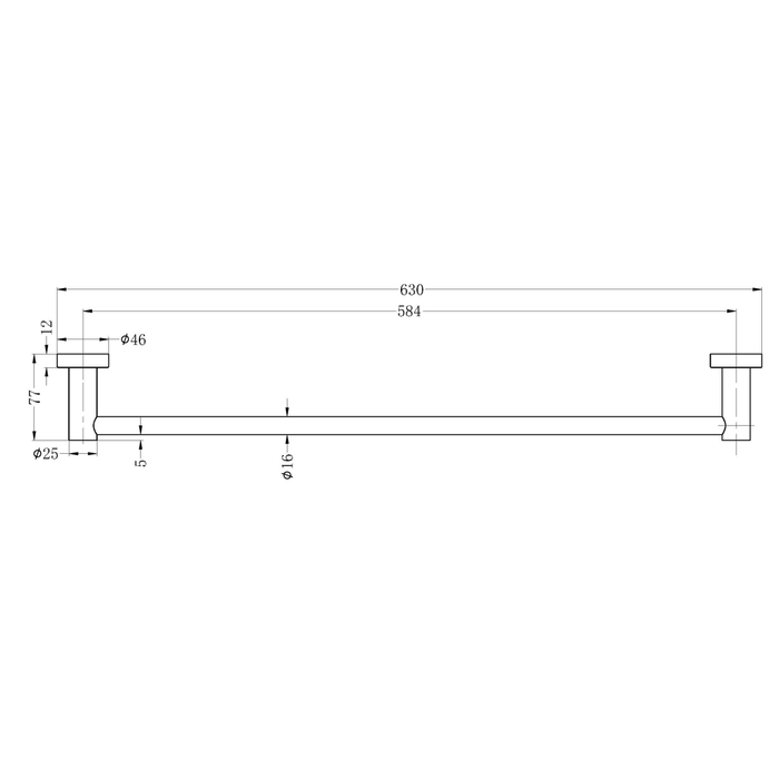 Technical Drawing: Nero Mecca Single Towel Rail 600mm Matte Black