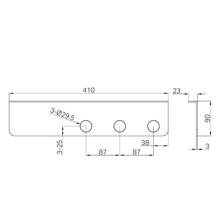 Technical Drawing Nero Mecca Triple Soap Bottle Holder With Shelf Gun Metal NR1985CGM - The Blue Space