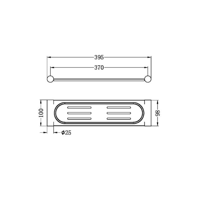 Technical Drawing Nero New Mecca Metal Shower Shelf Brushed Bronze NR2387ABZ - The Blue Space