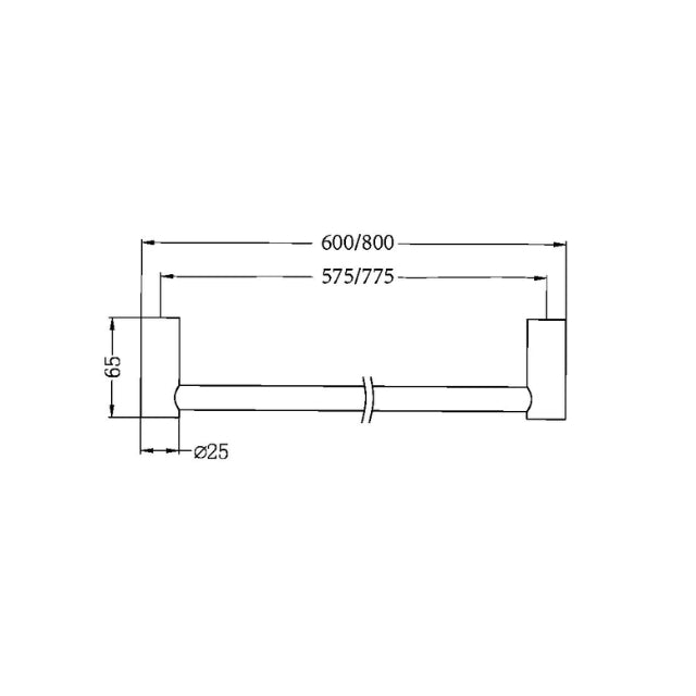 Technical Drawing Nero New Mecca Single Towel Rail 600mm Brushed Gold NR2324BG | The Blue Space