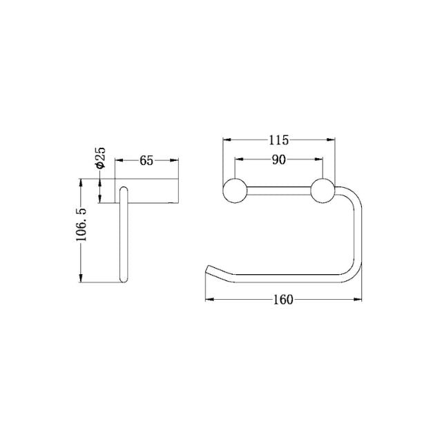 Technical Drawing Nero New Mecca Toilet Roll Holder Brushed Bronze NR2386BZ - The Blue Space