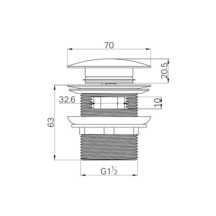 Technical Drawing Nero Pop Up Bath Waste 40mm With Overflow Graphite NRA710GR - The Blue Space