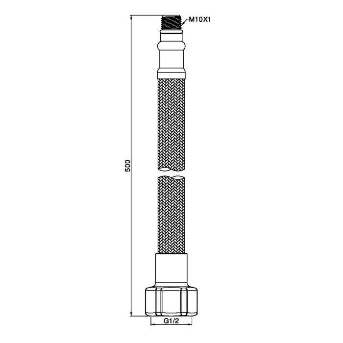 Technical Drawing Nero Premium Flexible Mixer Tap Hose Pair Matte Black NR506042MB - The Blue Space