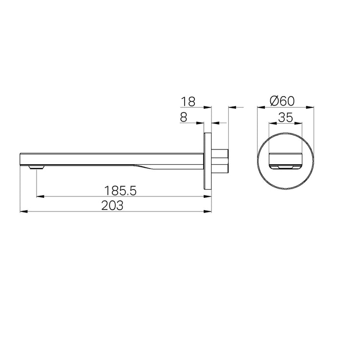 Technical Drawing Nero Pure SS316L Round Bath Spout Only Brushed Bronze NR172203BZ - The Blue Space