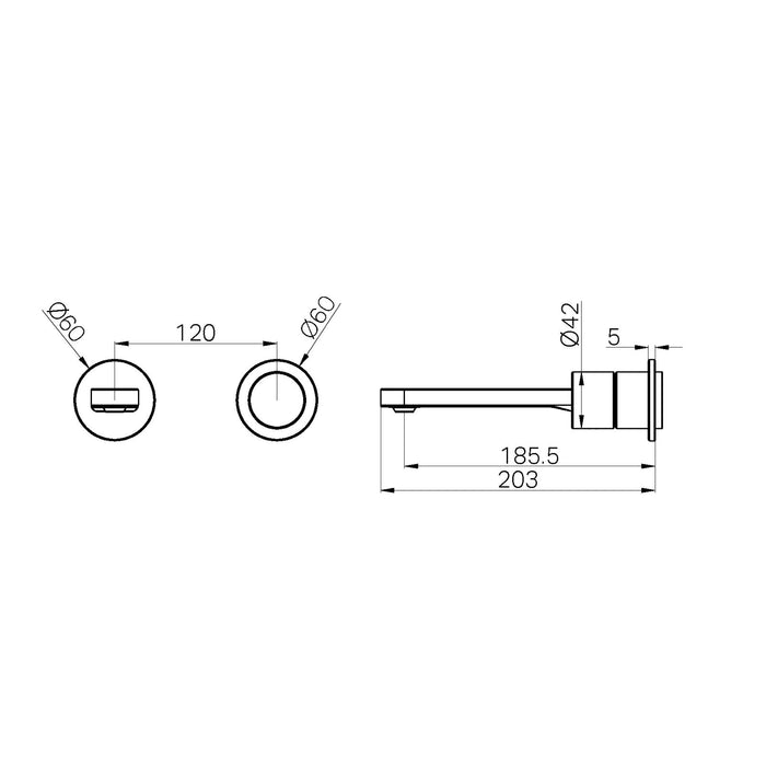 Technical Drawing Nero Pure SS316L Wall Basin/Bath Mixer Separate Back Plate Trim Kits Only Brushed Nickel NR172210BTBN - The Blue Space