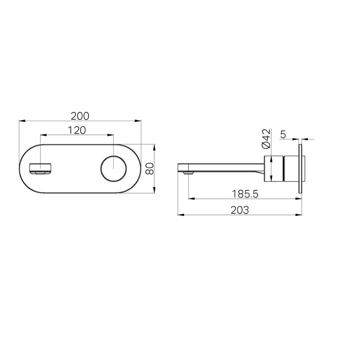 Technical Drawing Nero Pure SS316L Wall Basin/Bath Mixer Trim Kits Only Graphite NR172210ATGR - The Blue Space