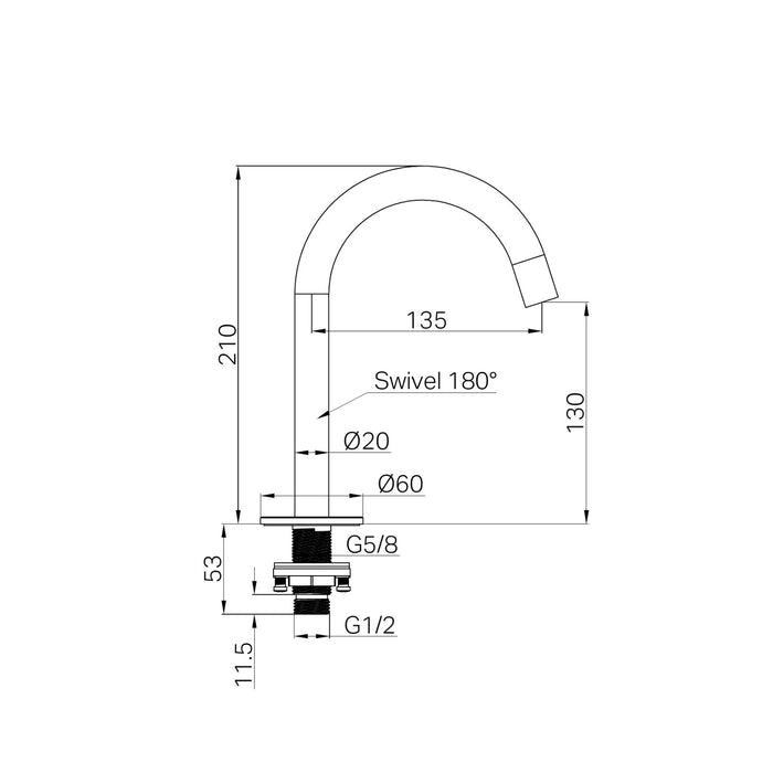 Technical Drawing Nero Serenity Basin Arc Spout Brushed Nickel 24C001BN - The Blue Space